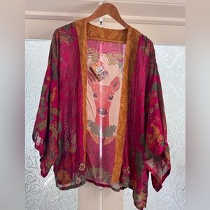 Floral Kimono Cardigan - Pink and Gold